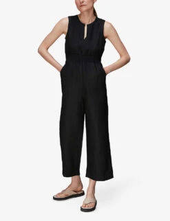 Whistles Melanie V-neck Linen Jumpsuit 10 Whistles Melanie V-neck Linen Jumpsuit -The Fashion Shop R03952635 BLACK ALT03