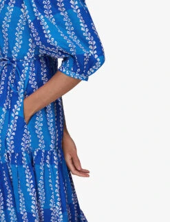 Whistles Leaf-print Puffed-sleeve Organic-cotton Midi Dress -The Fashion Shop R03953961 MULTICOLOURED ALT04