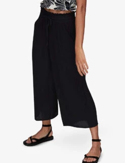 Whistles Imogen Elasticated-waist Relaxed-fit Wide-leg High-rise Woven Trousers -The Fashion Shop R03953962 BLACK ALT02