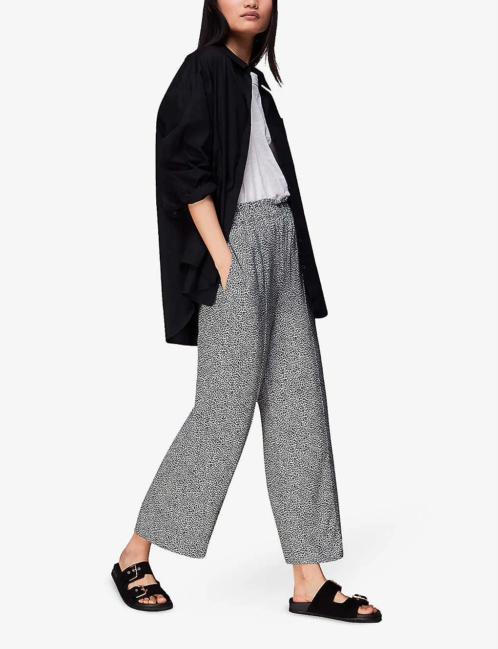 Whistles Leopard-print Elasticated-waistband Relaxed-fit Wide-leg High-rise Woven Trousers 2 Whistles Leopard-print Elasticated-waistband Relaxed-fit Wide-leg High-rise Woven Trousers - Image 2