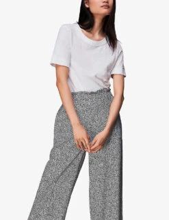 Whistles Leopard-print Elasticated-waistband Relaxed-fit Wide-leg High-rise Woven Trousers 7 Whistles Leopard-print Elasticated-waistband Relaxed-fit Wide-leg High-rise Woven Trousers -The Fashion Shop R03953964 BLACK ALT02