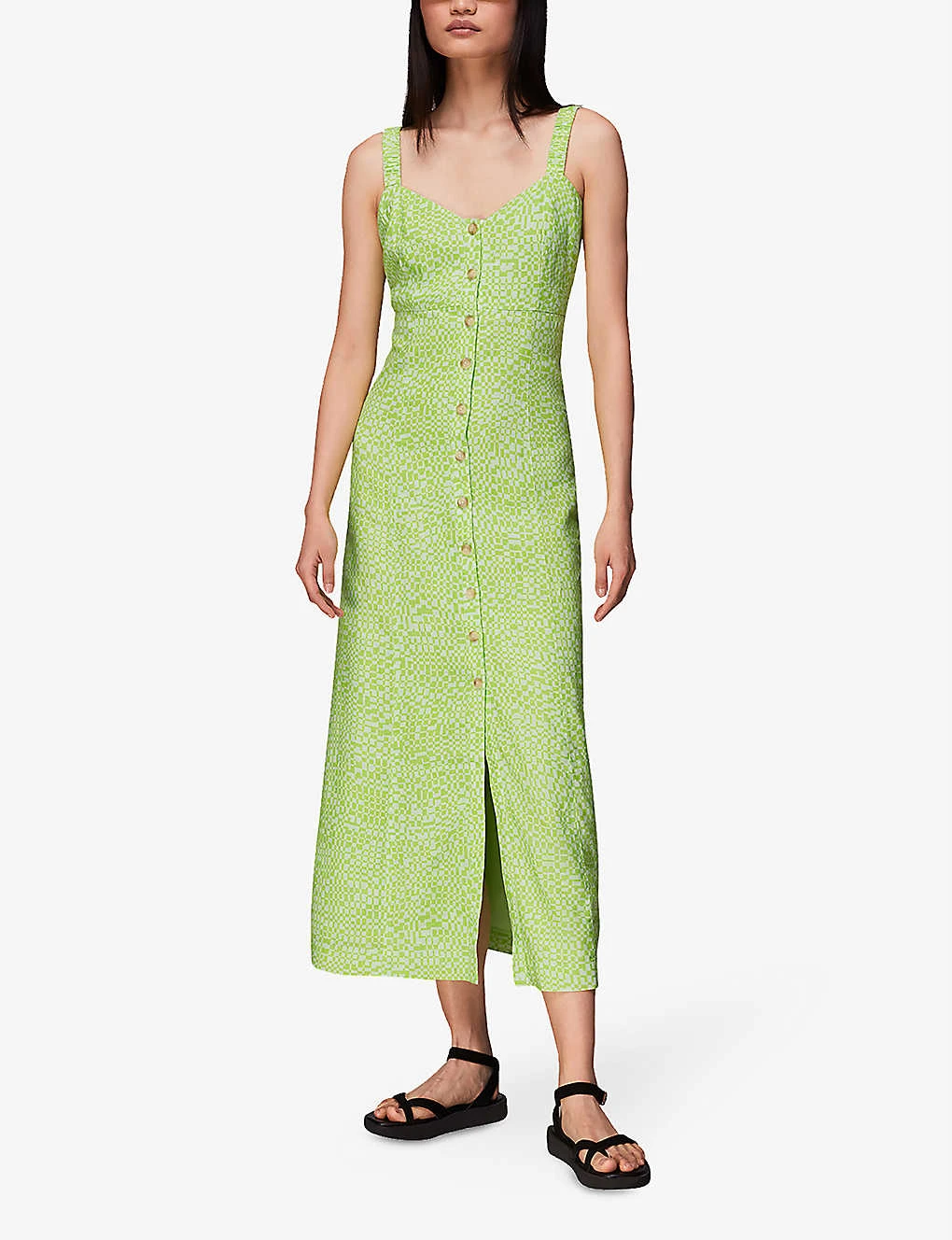 Whistles Checkerboard-print Button-front Linen-blend Midi Dress 2 Whistles Checkerboard-print Button-front Linen-blend Midi Dress - Image 2