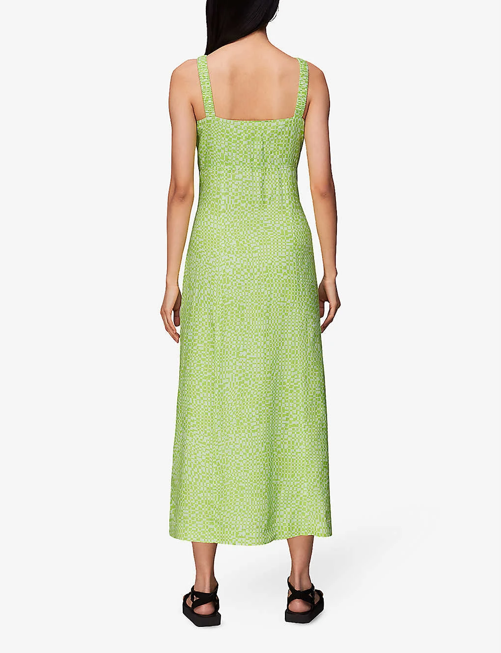 Whistles Checkerboard-print Button-front Linen-blend Midi Dress 4 Whistles Checkerboard-print Button-front Linen-blend Midi Dress - Image 4