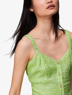 Whistles Checkerboard-print Button-front Linen-blend Midi Dress 11 Whistles Checkerboard-print Button-front Linen-blend Midi Dress -The Fashion Shop R03954856 MULTICOLOURED ALT04