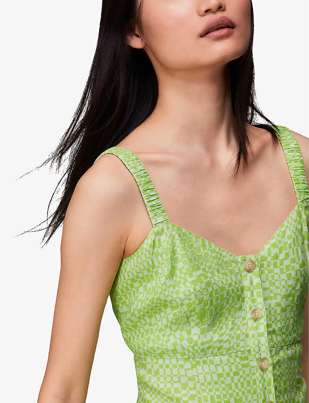 Whistles Checkerboard-print Button-front Linen-blend Midi Dress 5 Whistles Checkerboard-print Button-front Linen-blend Midi Dress - Image 5