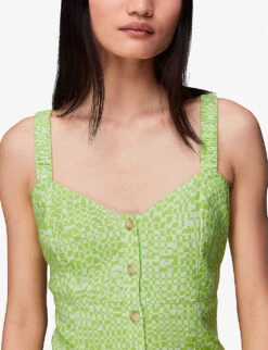 Whistles Checkerboard-print Button-front Linen-blend Midi Dress 13 Whistles Checkerboard-print Button-front Linen-blend Midi Dress -The Fashion Shop R03954856 MULTICOLOURED ALT06