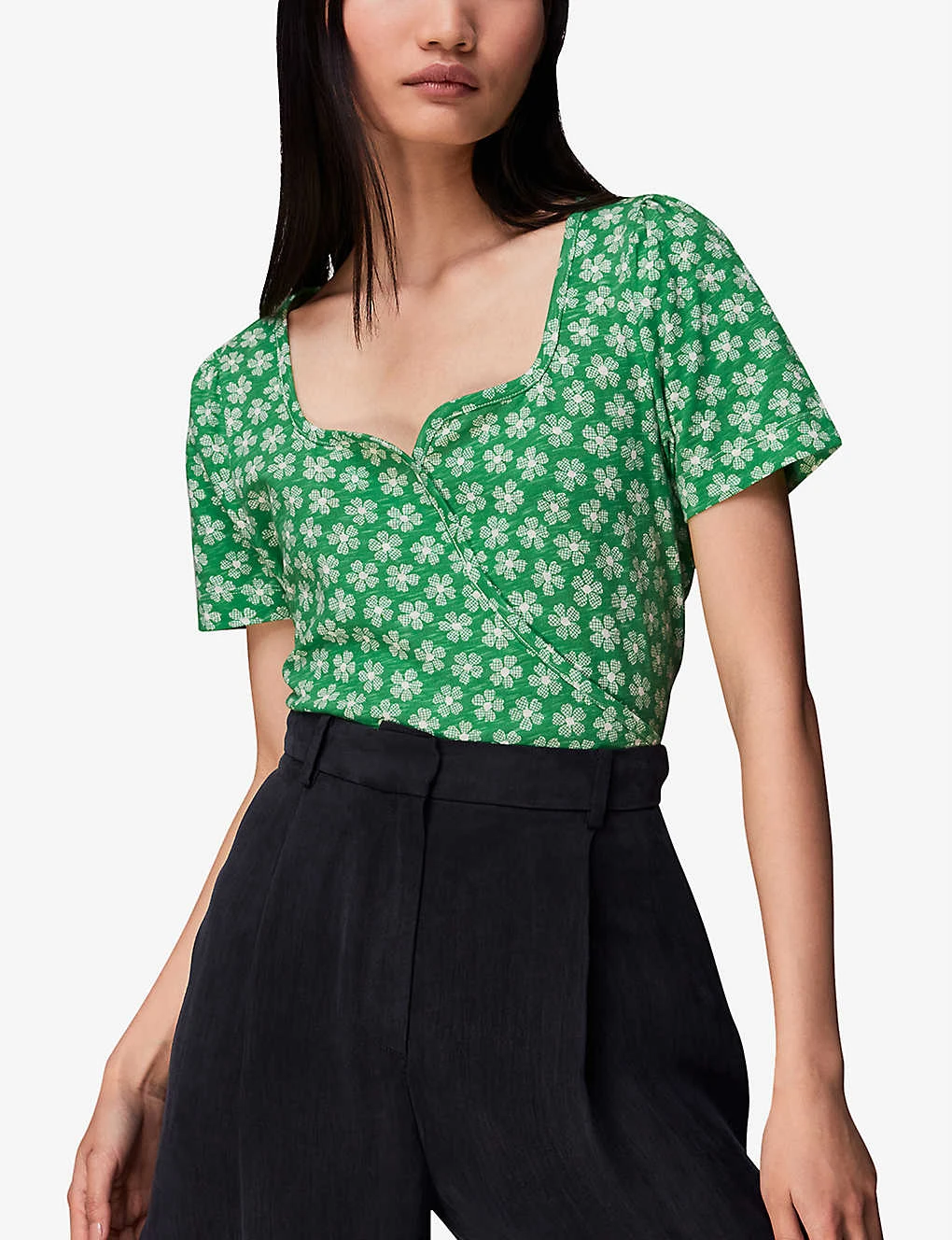 Whistles Daisy Check Floral-print Cotton T-shirt 3 Whistles Daisy Check Floral-print Cotton T-shirt - Image 3