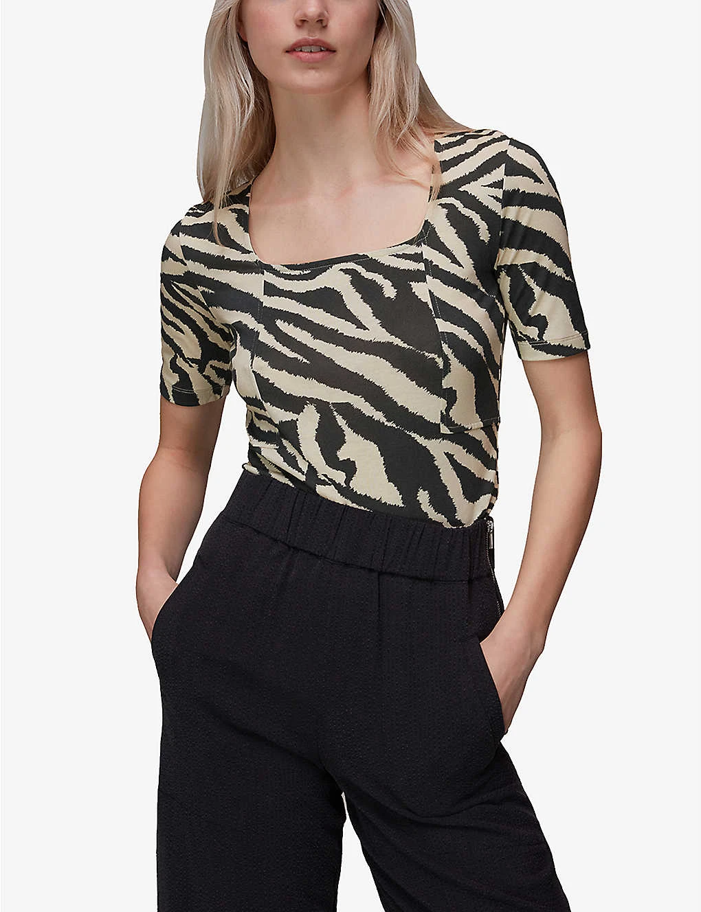 Whistles Zebra Square-neck Stretch-woven T-shirt 2 Whistles Zebra Square-neck Stretch-woven T-shirt - Image 2
