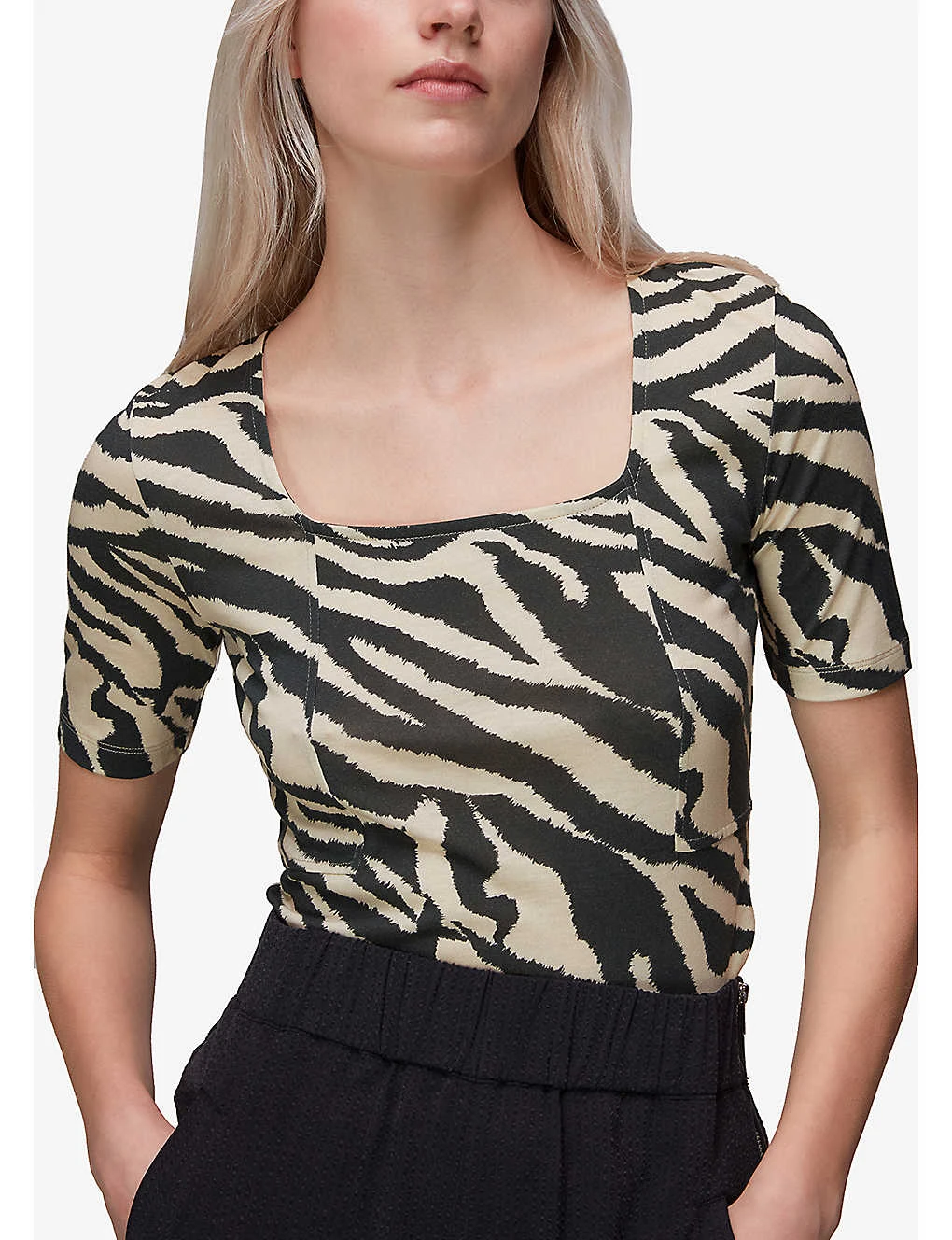 Whistles Zebra Square-neck Stretch-woven T-shirt 3 Whistles Zebra Square-neck Stretch-woven T-shirt - Image 3