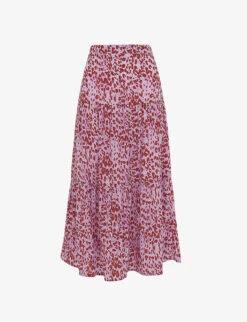 Whistles Summer Cheetah-print Woven Midi Skirt