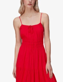 Whistles Gracie Smocked Crepe Midi Dress -The Fashion Shop R03959795 RED ALT02
