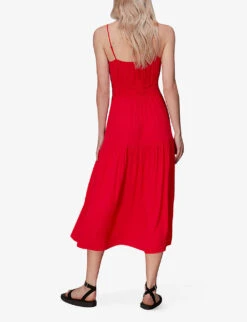 Whistles Gracie Smocked Crepe Midi Dress -The Fashion Shop R03959795 RED ALT03