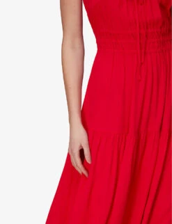 Whistles Gracie Smocked Crepe Midi Dress -The Fashion Shop R03959795 RED ALT04