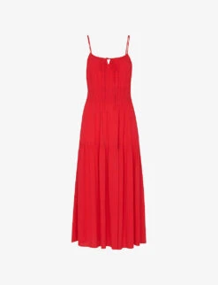 Whistles Gracie Smocked Crepe Midi Dress