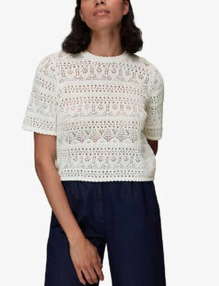Whistles Elvie Crochet Cotton T-shirt 7 Whistles Elvie Crochet Cotton T-shirt -The Fashion Shop R03959799 CREAM ALT02