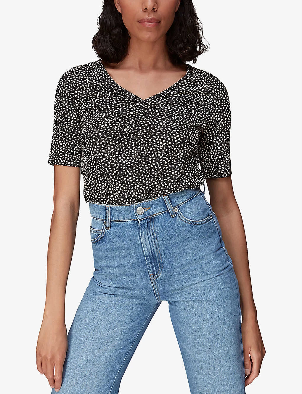 Whistles Ink Leopard-print Ruched Woven T-shirt 3 Whistles Ink Leopard-print Ruched Woven T-shirt - Image 3