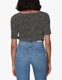 Whistles Ink Leopard-print Ruched Woven T-shirt 8 Whistles Ink Leopard-print Ruched Woven T-shirt -The Fashion Shop R03963065 BLACK ALT03