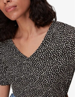 Whistles Ink Leopard-print Ruched Woven T-shirt 9 Whistles Ink Leopard-print Ruched Woven T-shirt -The Fashion Shop R03963065 BLACK ALT04