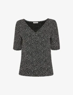 Whistles Ink Leopard-print Ruched Woven T-shirt