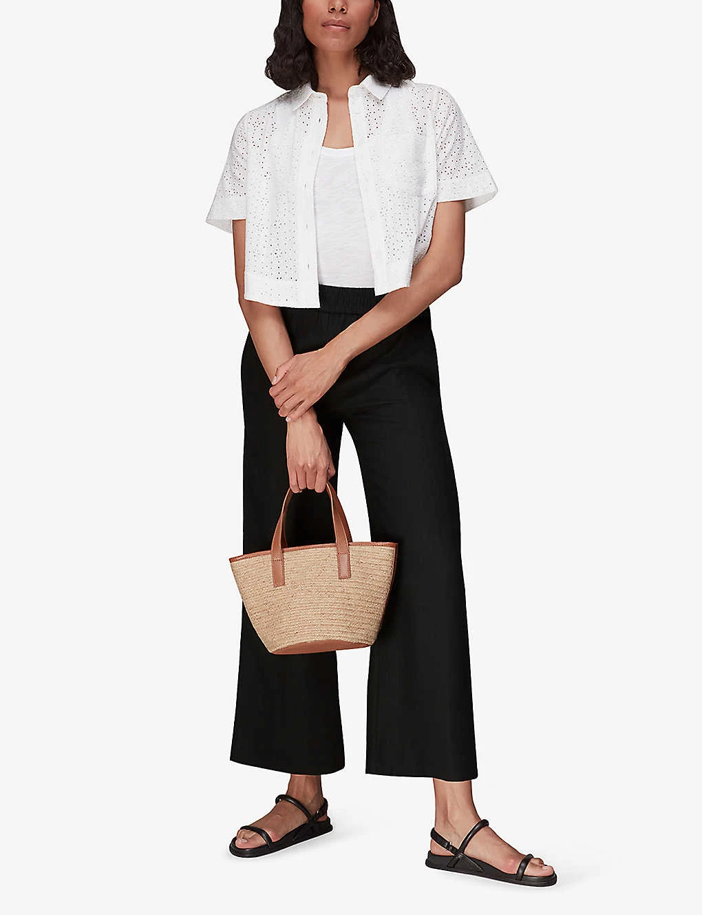 Whistles Wide-leg Elasticated-waist Cropped Linen Trousers 2 Whistles Wide-leg Elasticated-waist Cropped Linen Trousers - Image 2