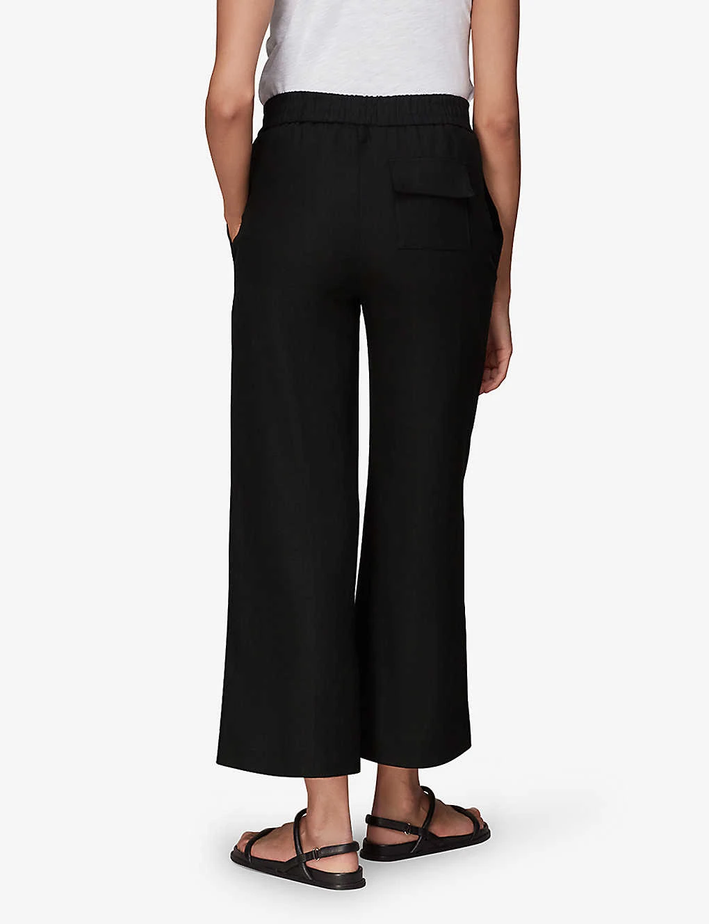 Whistles Wide-leg Elasticated-waist Cropped Linen Trousers 3 Whistles Wide-leg Elasticated-waist Cropped Linen Trousers - Image 3