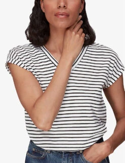 Whistles Willa Striped Cotton-jersey T-shirt 9 Whistles Willa Striped Cotton-jersey T-shirt -The Fashion Shop R03970506 BLACK ALT04