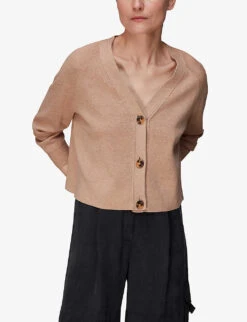 Whistles V-neck Relaxed-fit Cotton-blend Cardigan 7 Whistles V-neck Relaxed-fit Cotton-blend Cardigan -The Fashion Shop R03970824 CREAM ALT02