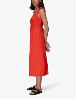 Whistles Hanna Tie-shoulder Woven Midi Dress -The Fashion Shop R03971412 RED ALT02