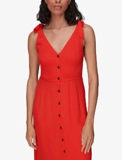 Whistles Hanna Tie-shoulder Woven Midi Dress -The Fashion Shop R03971412 RED ALT04