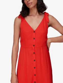 Whistles Hanna Tie-shoulder Woven Midi Dress -The Fashion Shop R03971412 RED ALT05