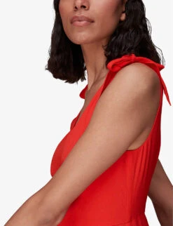 Whistles Hanna Tie-shoulder Woven Midi Dress -The Fashion Shop R03971412 RED ALT06