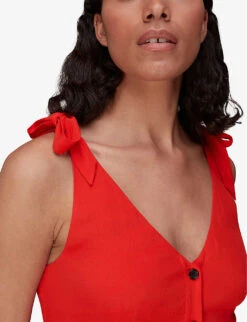 Whistles Hanna Tie-shoulder Woven Midi Dress -The Fashion Shop R03971412 RED ALT07