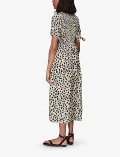 Whistles Animal-print Shirred Woven Midi Dress 8 Whistles Animal-print Shirred Woven Midi Dress -The Fashion Shop R03972868 BLACK ALT03