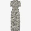 Whistles Animal-print Shirred Woven Midi Dress