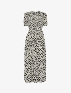 Whistles Animal-print Shirred Woven Midi Dress