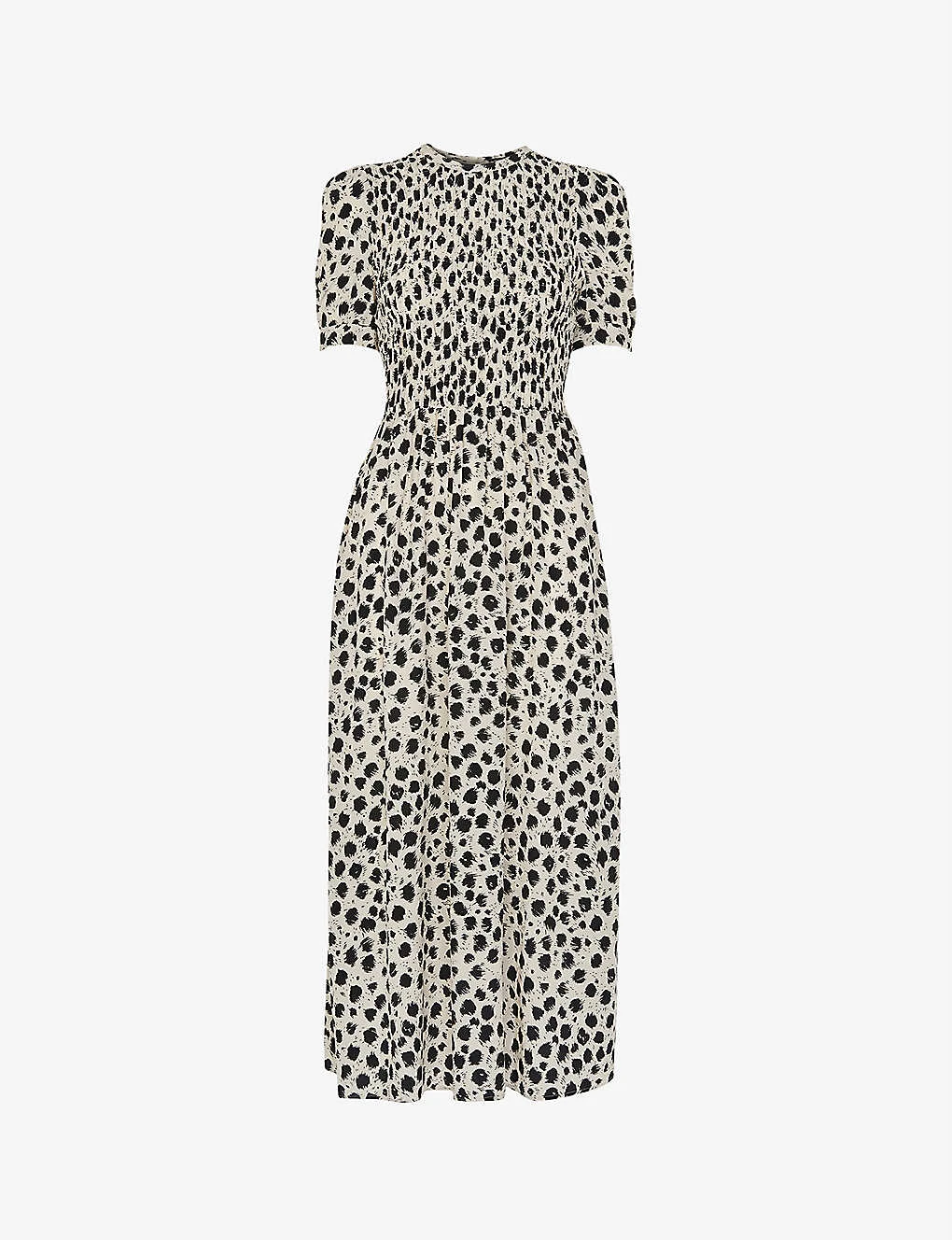 Whistles Animal-print Shirred Woven Midi Dress 1 Whistles Animal-print Shirred Woven Midi Dress