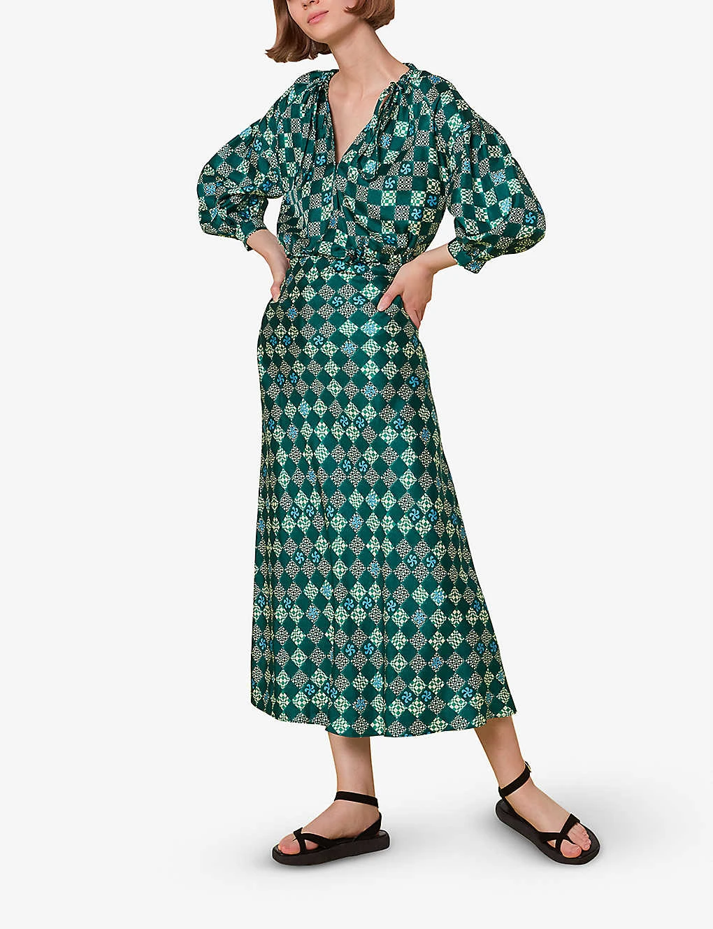 Whistles Checkerboard-print Bias-cut Silk Midi Skirt 2 Whistles Checkerboard-print Bias-cut Silk Midi Skirt - Image 2