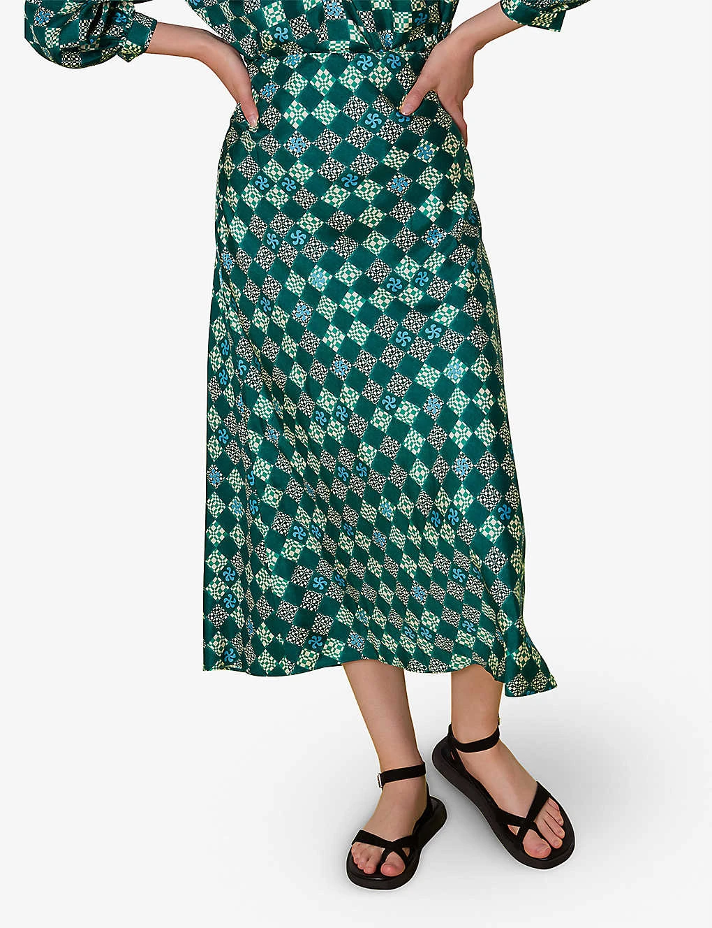 Whistles Checkerboard-print Bias-cut Silk Midi Skirt 3 Whistles Checkerboard-print Bias-cut Silk Midi Skirt - Image 3