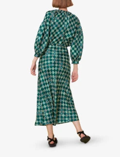 Whistles Checkerboard-print Bias-cut Silk Midi Skirt 9 Whistles Checkerboard-print Bias-cut Silk Midi Skirt -The Fashion Shop R03974352 MULTICOLOURED ALT03