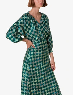 Whistles Checkerboard-print Bias-cut Silk Midi Skirt 11 Whistles Checkerboard-print Bias-cut Silk Midi Skirt -The Fashion Shop R03974352 MULTICOLOURED ALT05