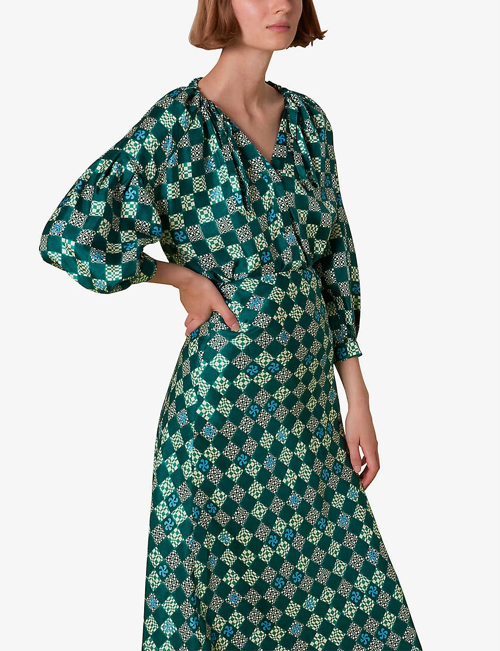 Whistles Checkerboard-print Bias-cut Silk Midi Skirt 6 Whistles Checkerboard-print Bias-cut Silk Midi Skirt - Image 6