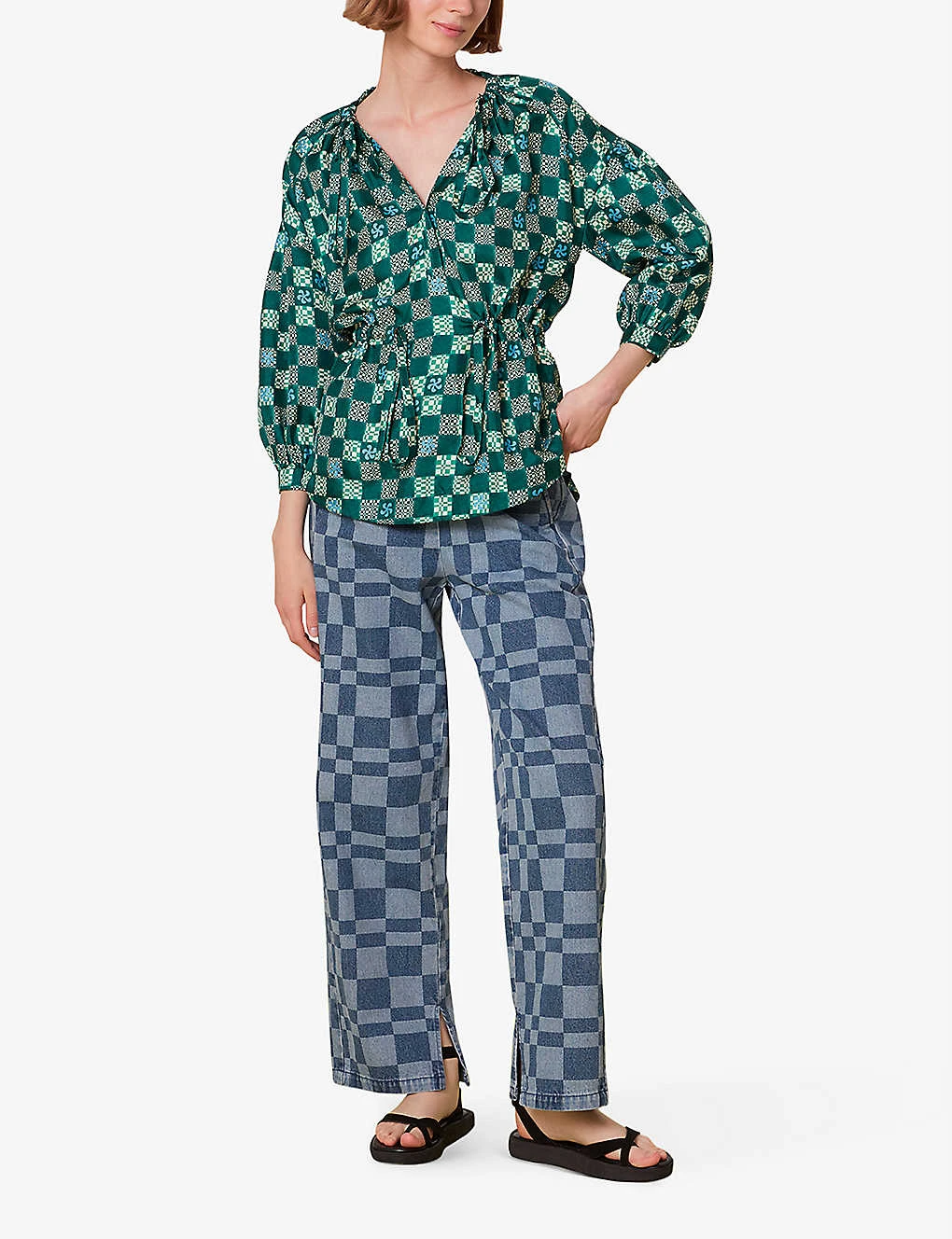 Whistles Checkerboard Adjustable-waist Silk Top 2 Whistles Checkerboard Adjustable-waist Silk Top - Image 2