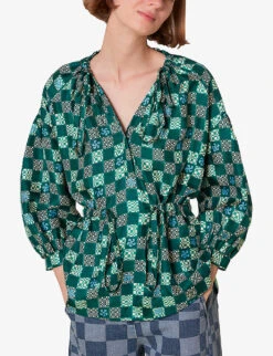 Whistles Checkerboard Adjustable-waist Silk Top 7 Whistles Checkerboard Adjustable-waist Silk Top -The Fashion Shop R03974353 MULTICOLOURED ALT02