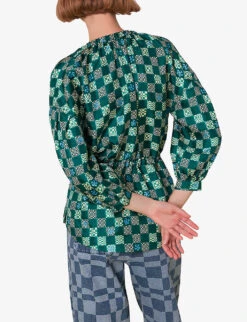 Whistles Checkerboard Adjustable-waist Silk Top 8 Whistles Checkerboard Adjustable-waist Silk Top -The Fashion Shop R03974353 MULTICOLOURED ALT03