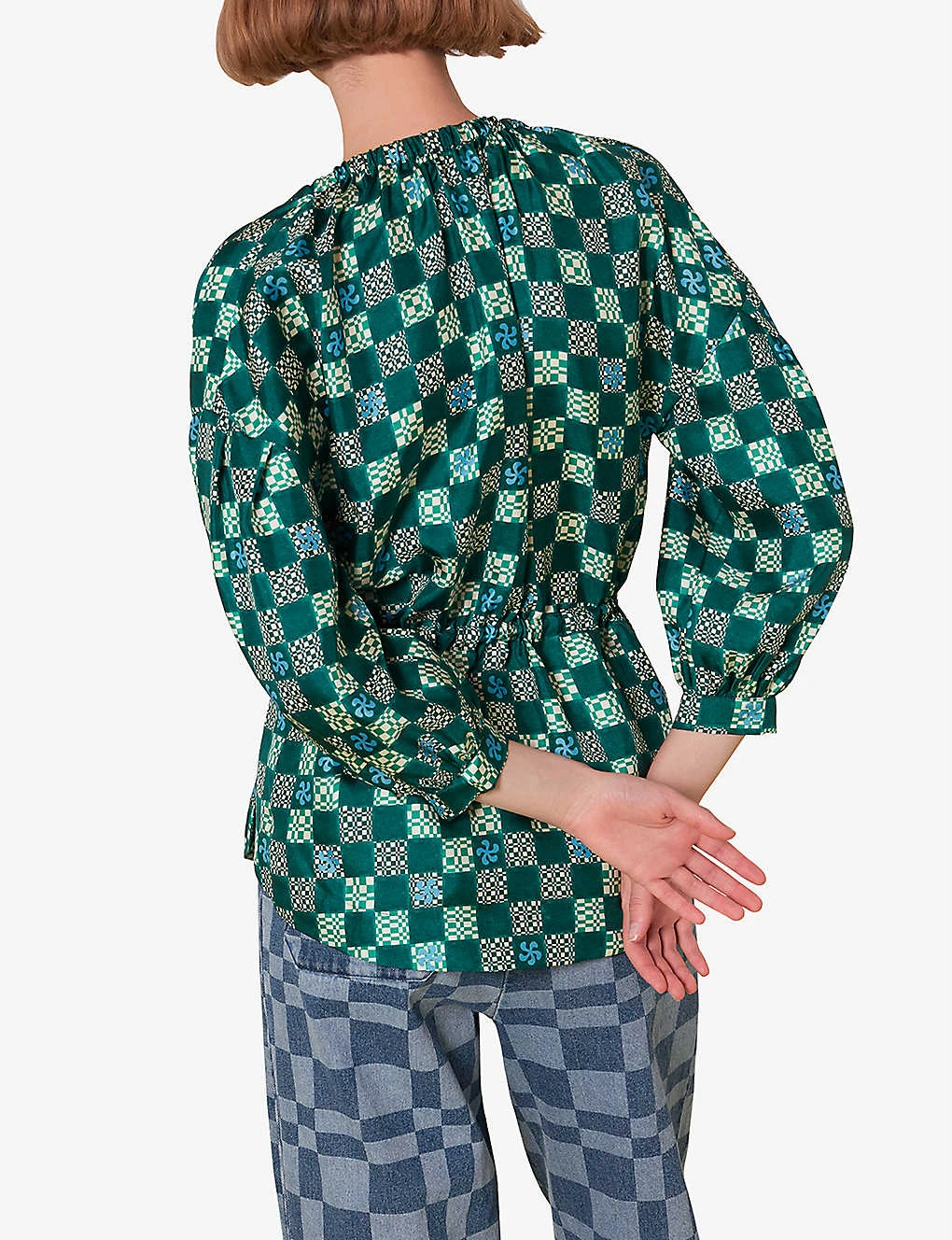 Whistles Checkerboard Adjustable-waist Silk Top 4 Whistles Checkerboard Adjustable-waist Silk Top - Image 4
