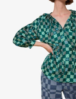 Whistles Checkerboard Adjustable-waist Silk Top 9 Whistles Checkerboard Adjustable-waist Silk Top -The Fashion Shop R03974353 MULTICOLOURED ALT04