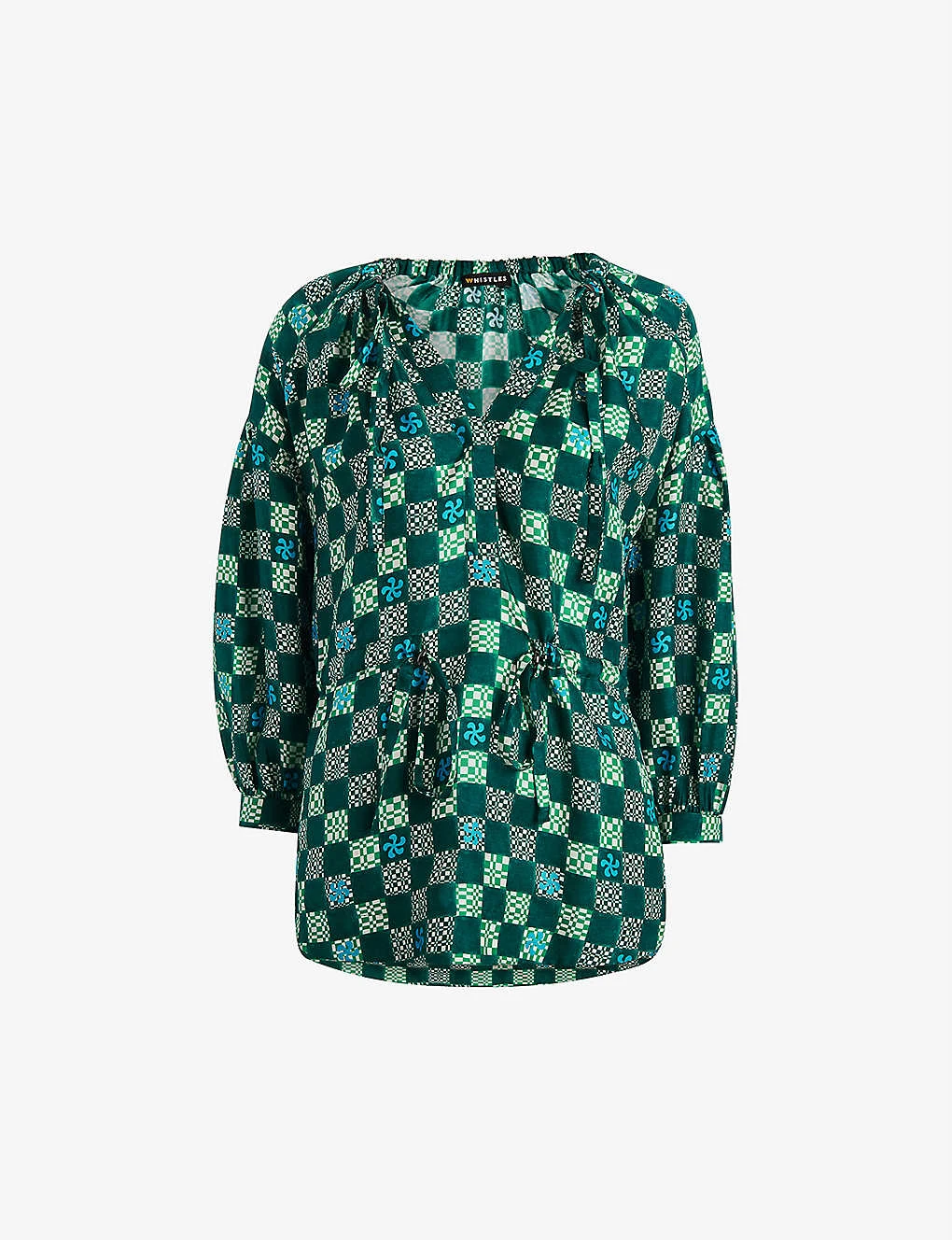 Whistles Checkerboard Adjustable-waist Silk Top 1 Whistles Checkerboard Adjustable-waist Silk Top