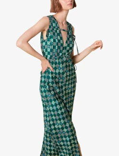 Whistles Checkerboard V-neck Adjustable-waist Silk Midi Dress 7 Whistles Checkerboard V-neck Adjustable-waist Silk Midi Dress -The Fashion Shop R03974355 MULTICOLOURED ALT02