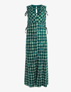 Whistles Checkerboard V-neck Adjustable-waist Silk Midi Dress
