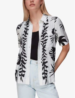 Whistles Graphic Print Ramie-blend Bowling Shirt 10 Whistles Graphic Print Ramie-blend Bowling Shirt -The Fashion Shop R03978363 BLACK ALT04